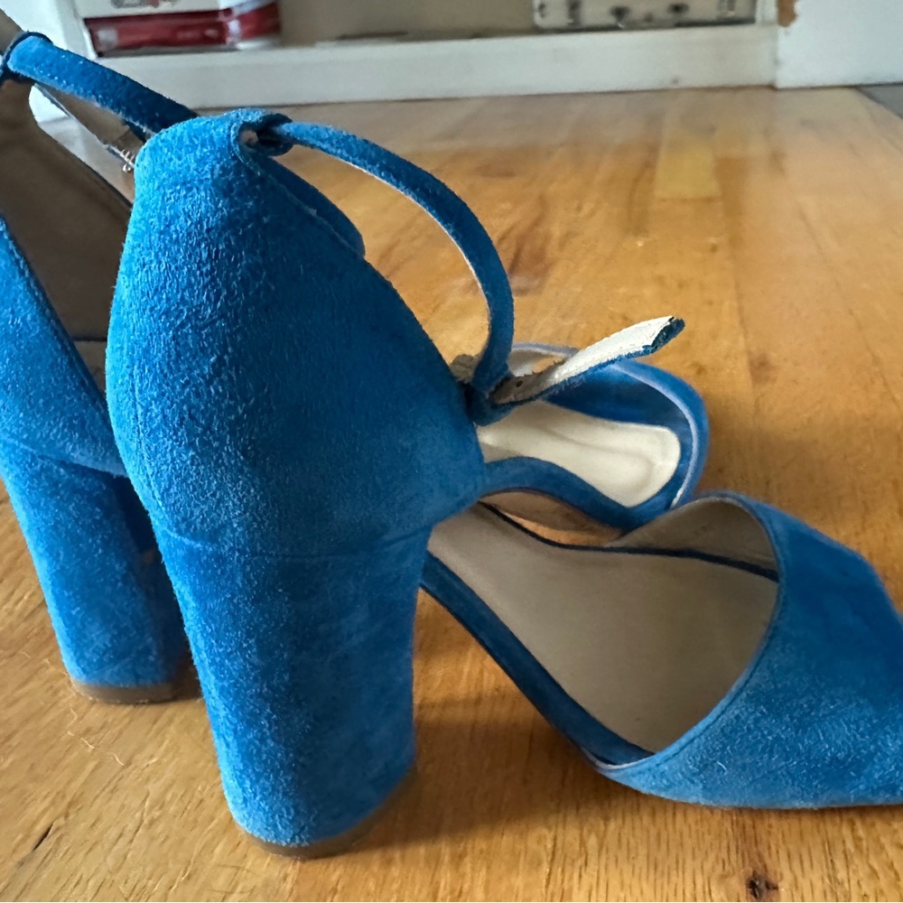 L.K. Bennett Blue Suede Block Heel Sandals - Made in  Italy - Size 41 US 10 - Picture 4 of 7